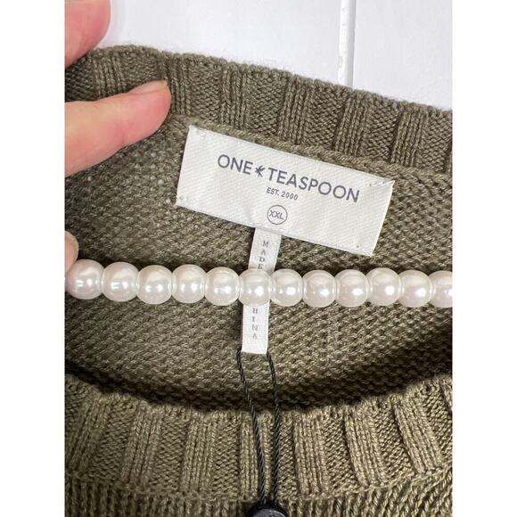 NWT Free People x One Teaspoon Classic Pocket Chunky Knit Sweater in Khaki XXL - Picture 7 of 10